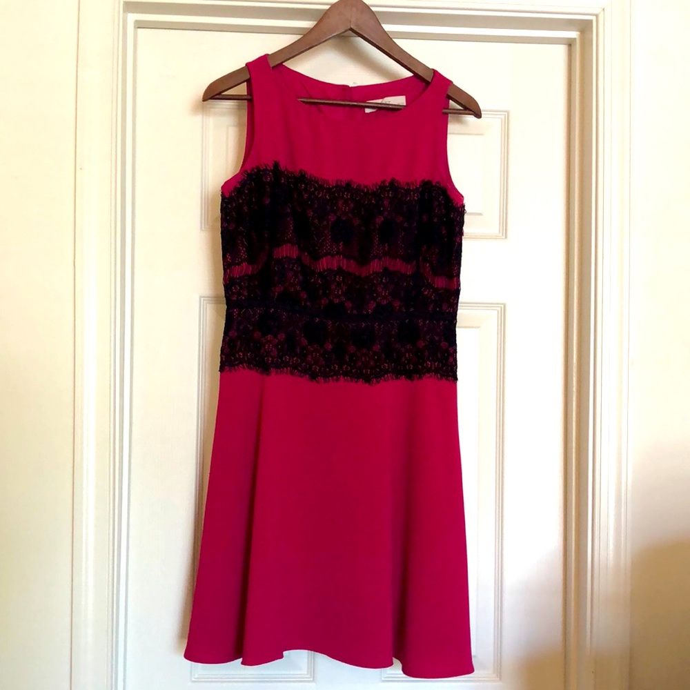 LOFT 4P hot pink dress with black lace